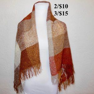 Checkered Plaid Brown and Red Scarf Wrap